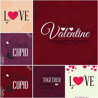Hearts and Cupid Valentines Day postcard set vector