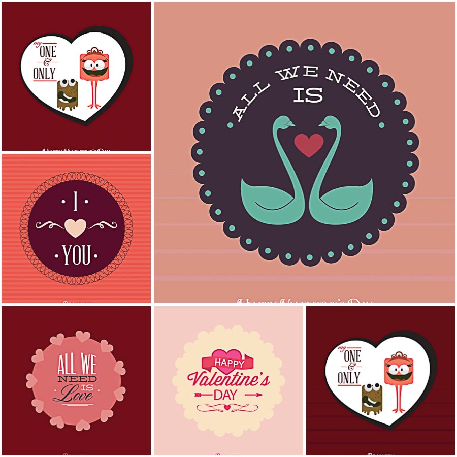 Bright and vivid Valentines Day postcards set vector