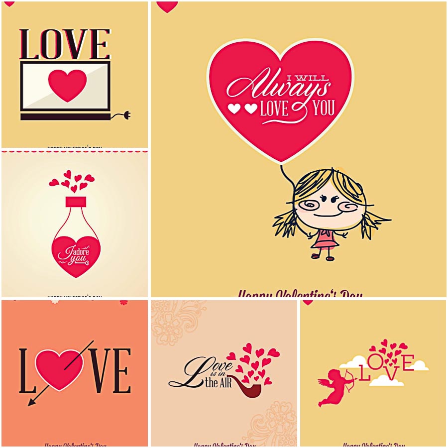Lovely hearts and cupid set vector