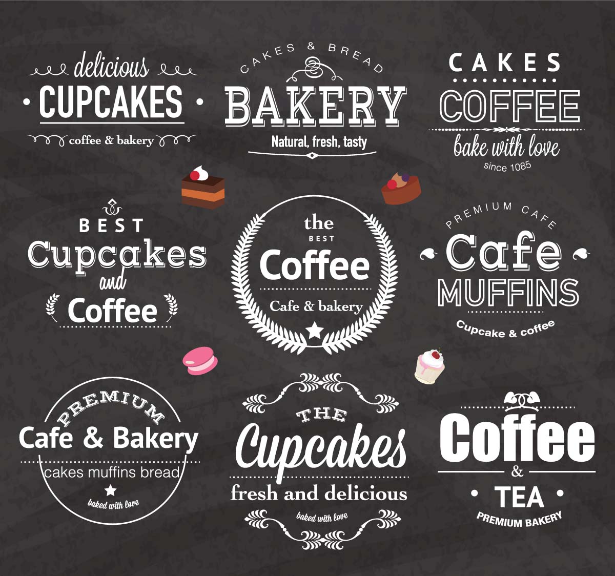 Girly bakery logos for cafe set vector