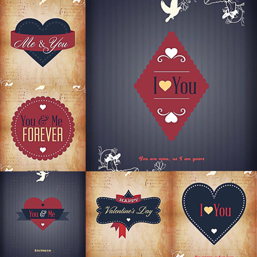 Postcards for Valentines Day with ribbons