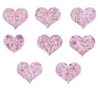 Floral ornate hearts St.Valentines Day card set vector