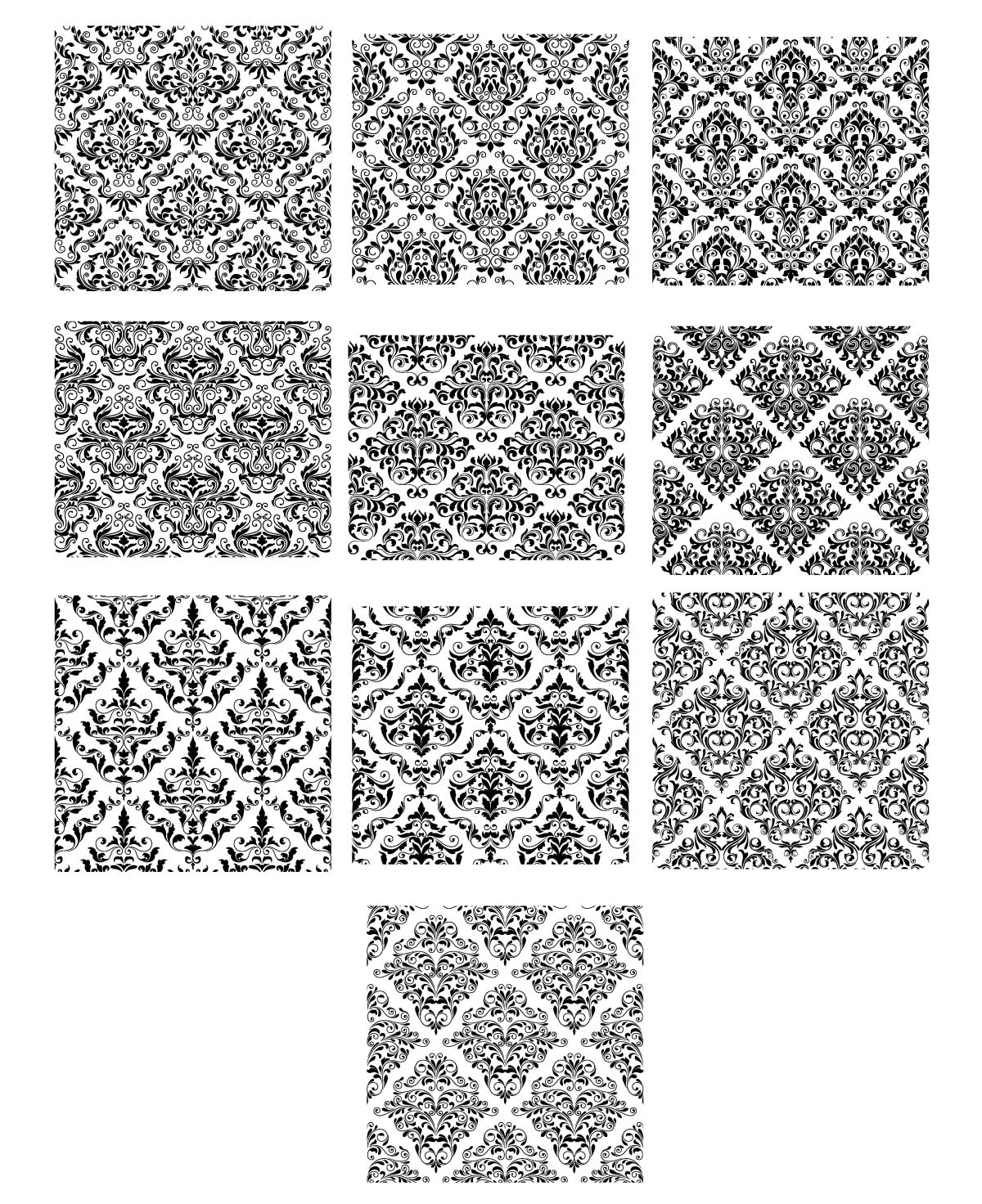 Ornate black patterns set vector