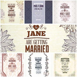 Vintage invitations for wedding set vectors 