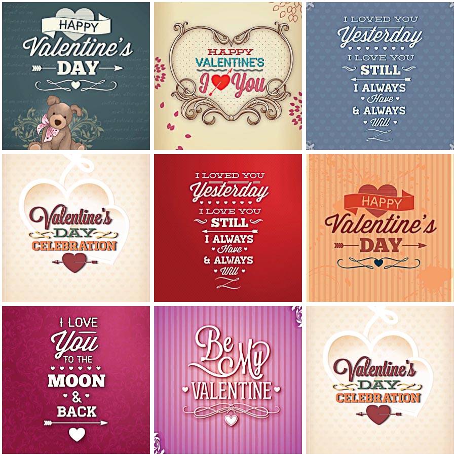 Romantic st.Valentine's day cards modern set vector