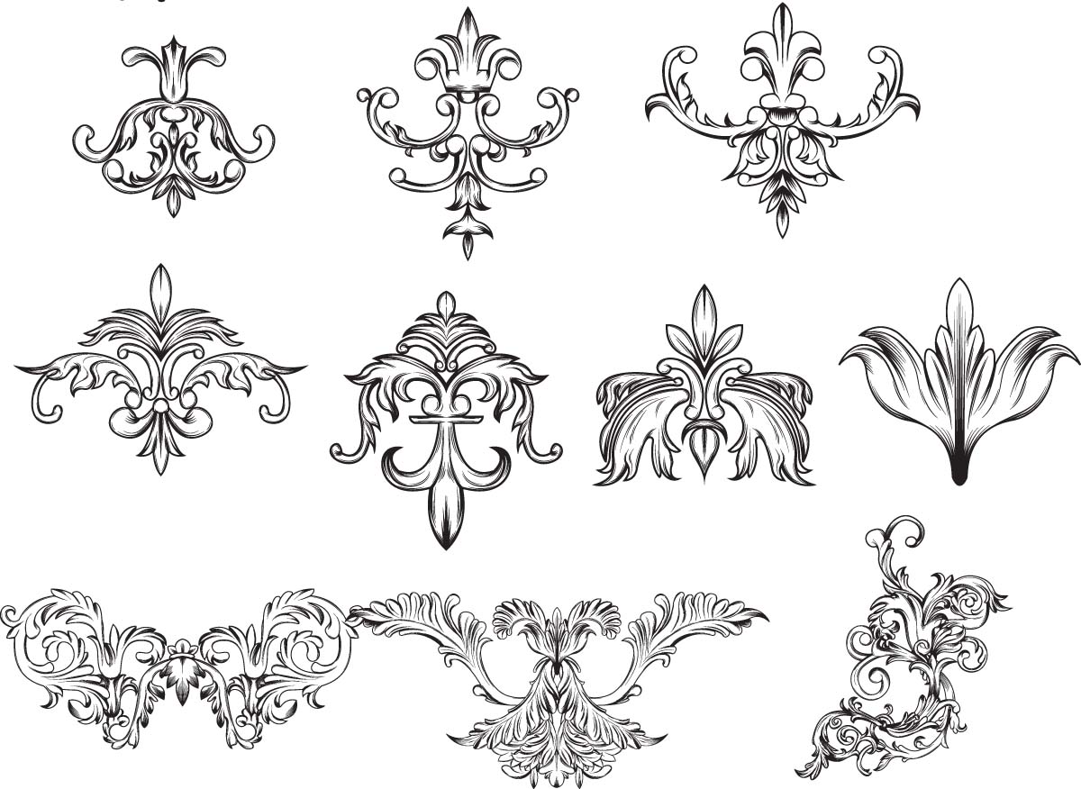 Antique decorative elements set vector