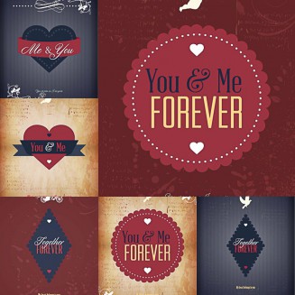 Retro ribbons and badges Valentine's Day set vector