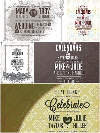 Ornate wedding invitations set vector