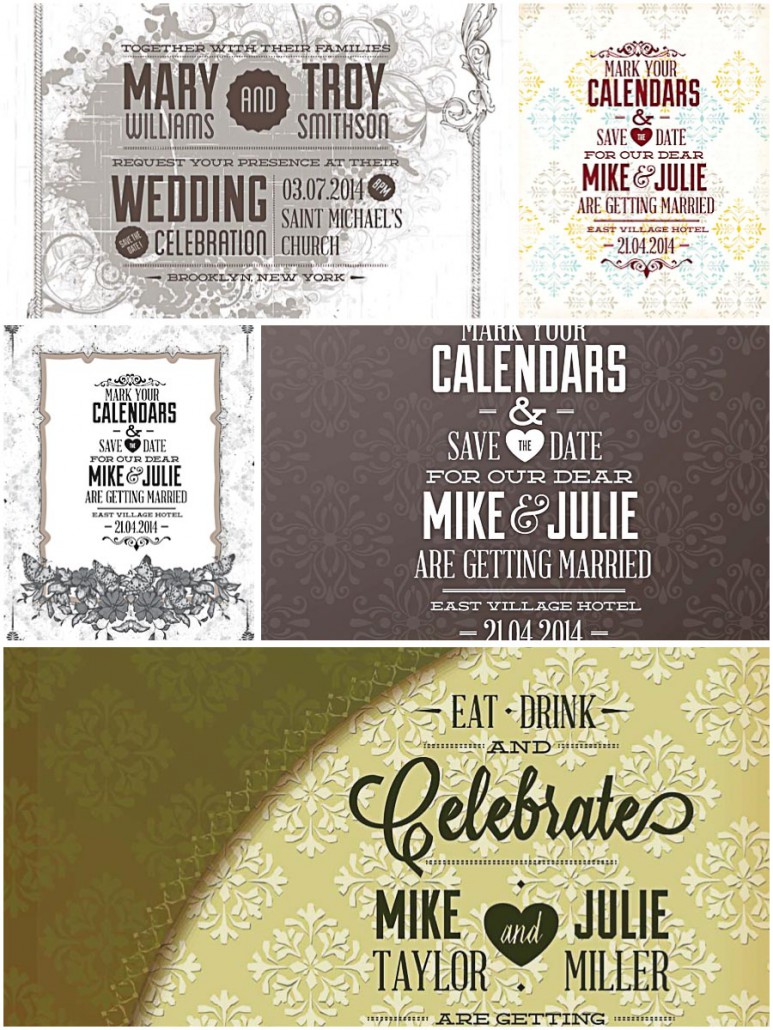 Wedding celebration invitations set vector | Free download