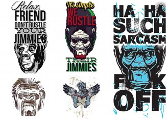 T-shirt prints with angry apes set vector