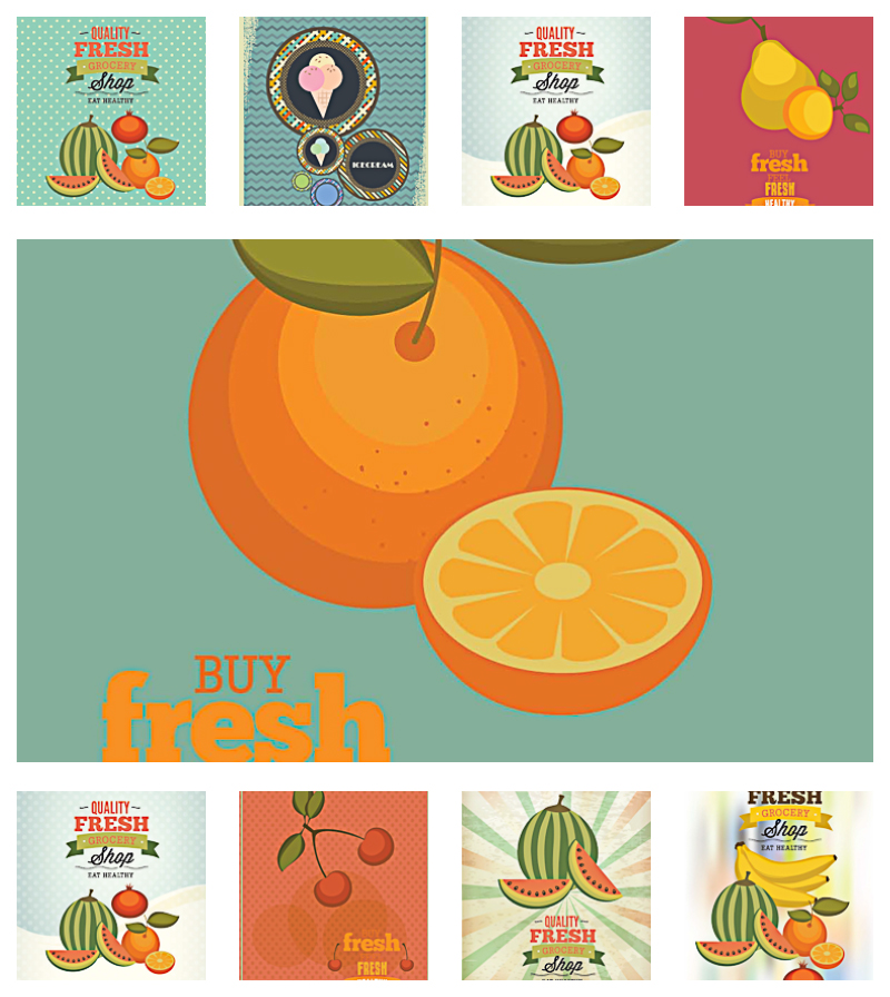 Vegetables and fruits shop pattern set vector