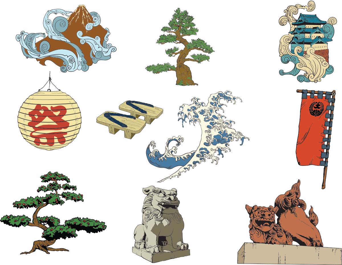 Set of vectors with Japanese national decorative symbols