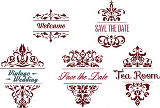 Ornate wedding invitations elements set vector