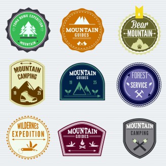Free vector set with decorative badges with outdoor adventures.