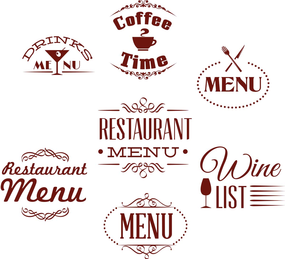 Menu labels for restaurants set vector