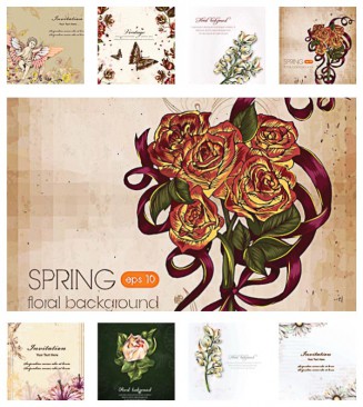floral spring vintage pattern set vector