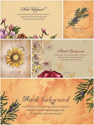 Floral spring sunflower vintage pattern set vector