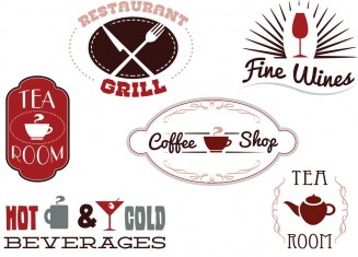 Restaurant labels coffee and tea set vector
