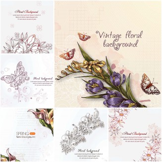 Floral vintage spring background set vector