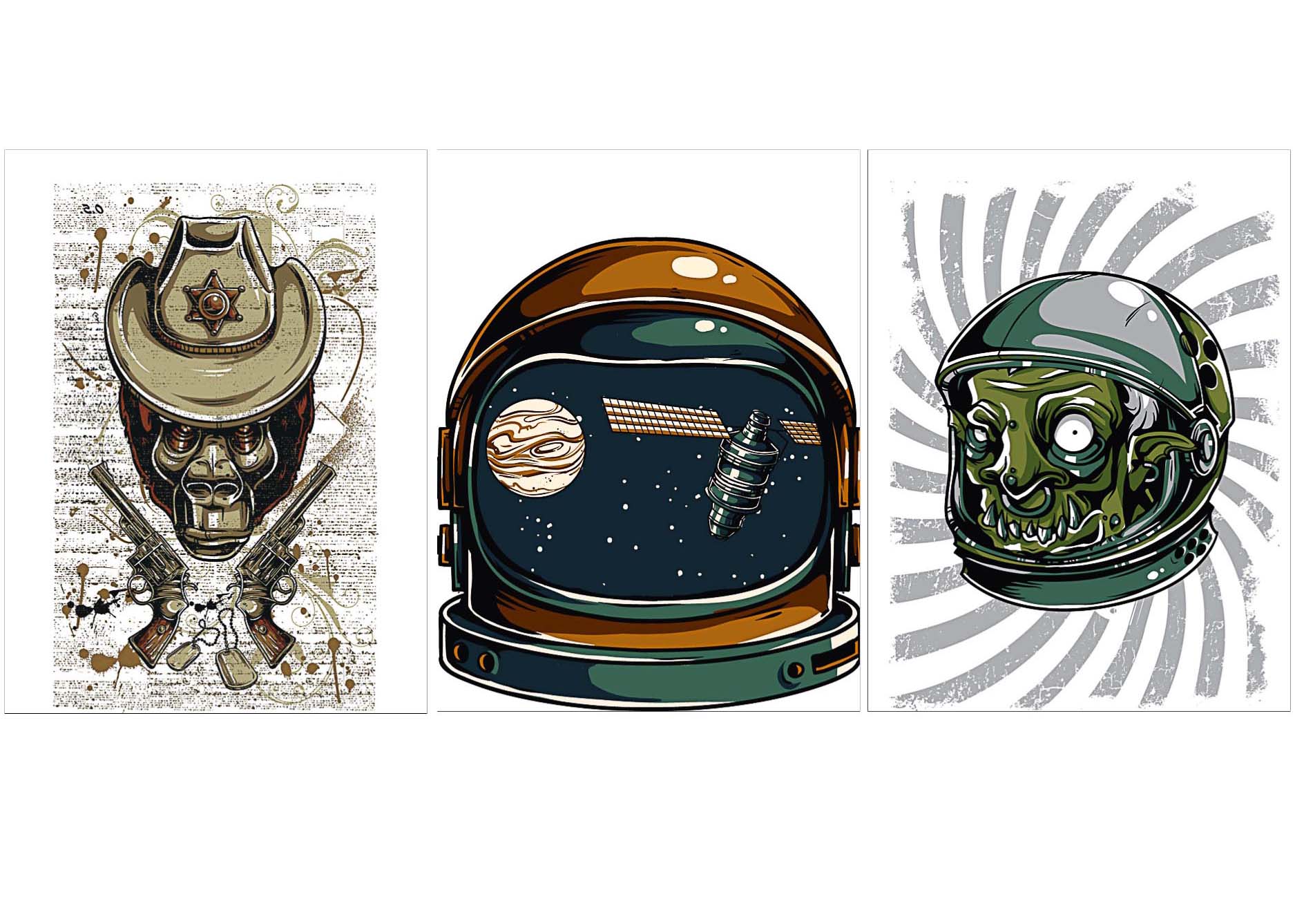Demons in astronaut helmet t-shirt print vector set