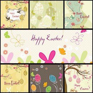 Easter postcard floral set vector