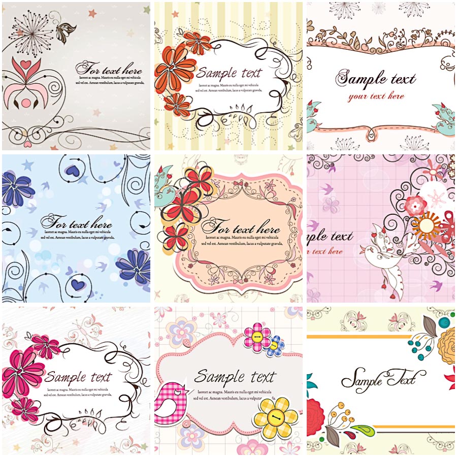 Lovely spring floral frames invitations set vector