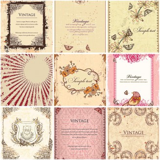 Retro floral invitations with butterflies set vector