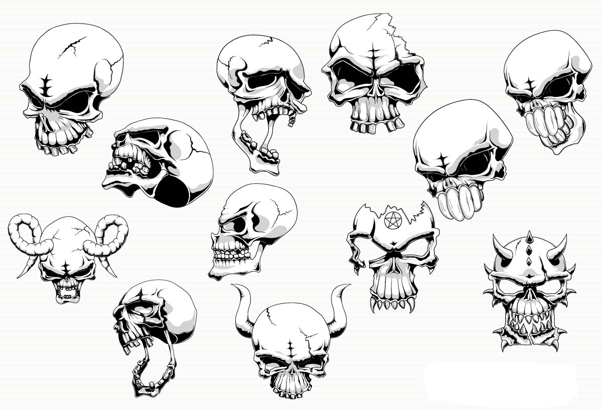 Skull illustration angry set vector