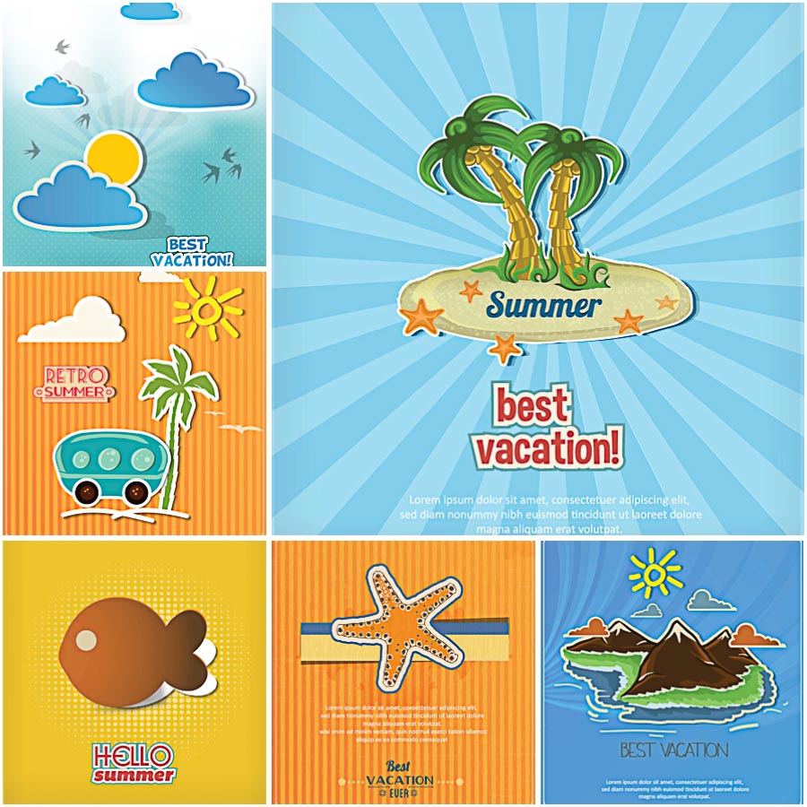 Summer vacation best island postcard set vector