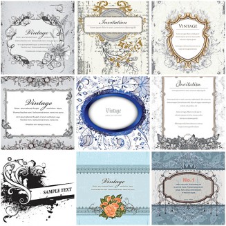 Vintage blue wedding invitation set vector