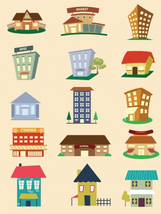 Houses and buildings elements set vector