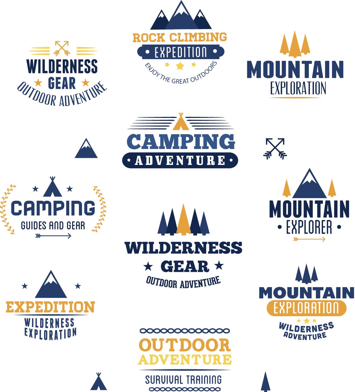 Outdoor adventures rock climbing badge set vector