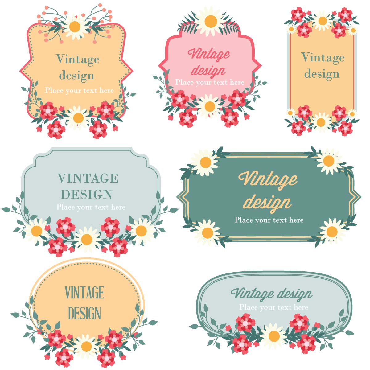 Floral frames vintage design set vector