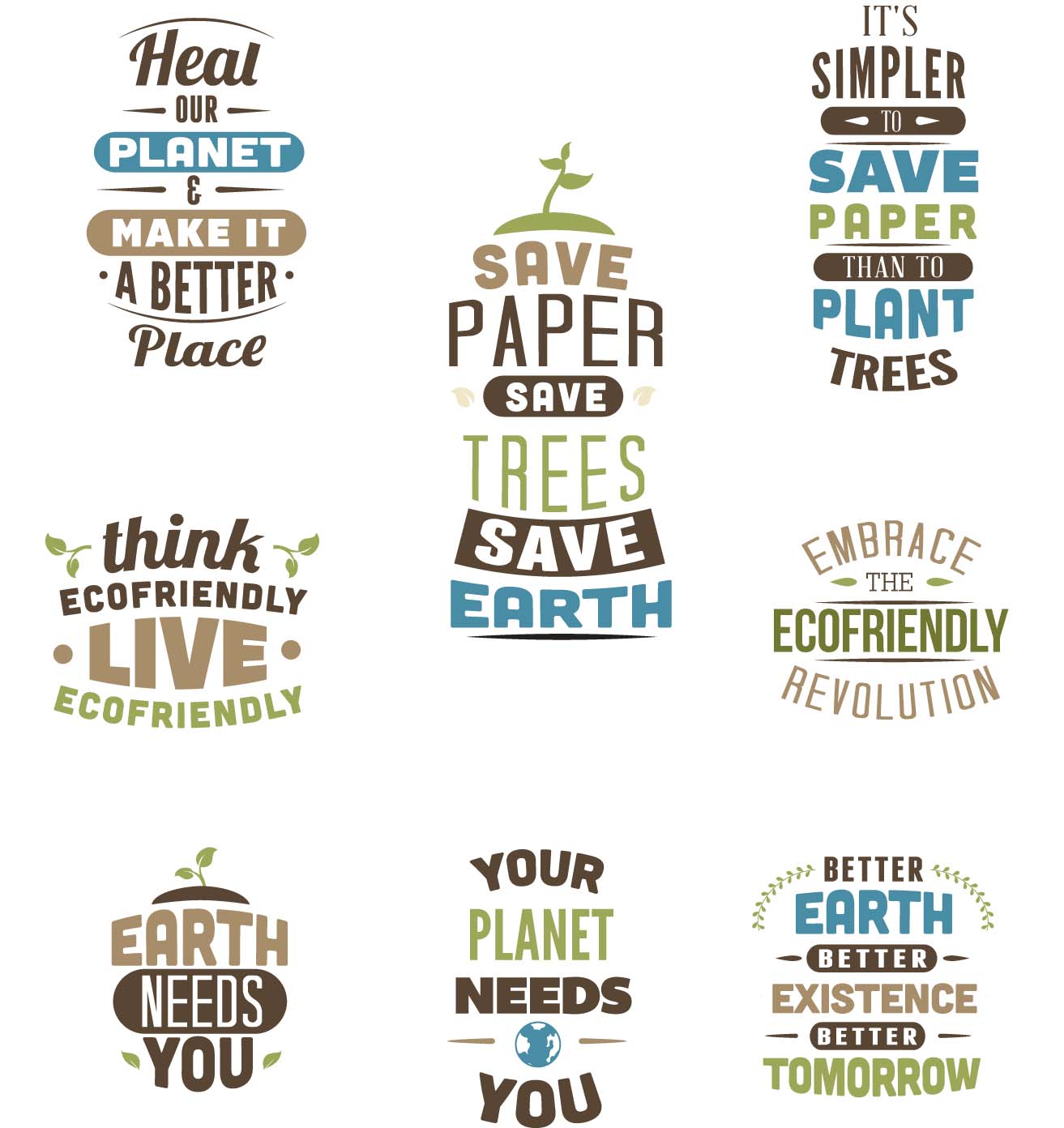 Save earth ecology print t-shirt set vector