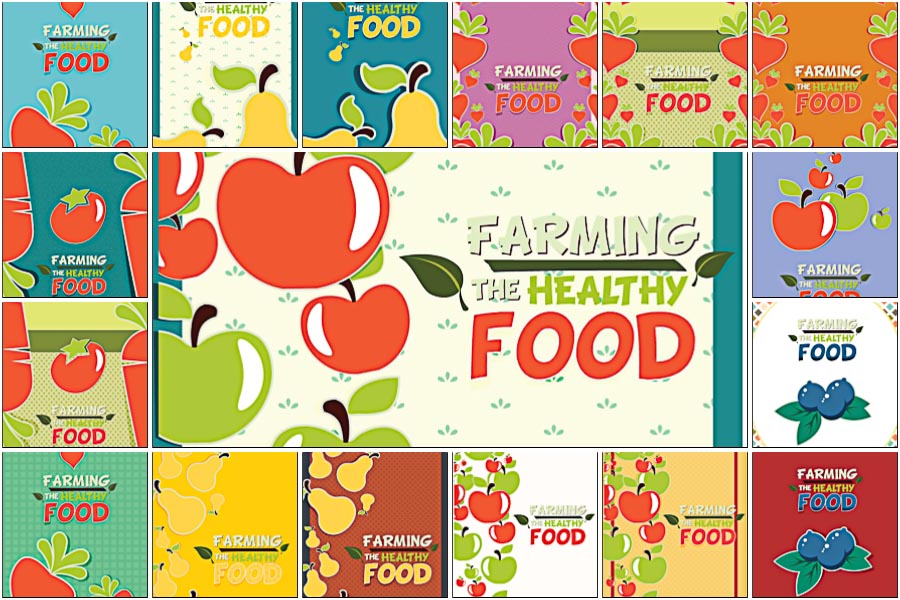 Fruits and vegetables farming food set vector