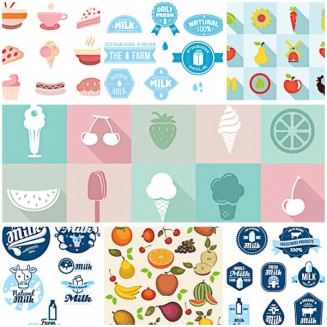 Flat food badges milk logo set vector