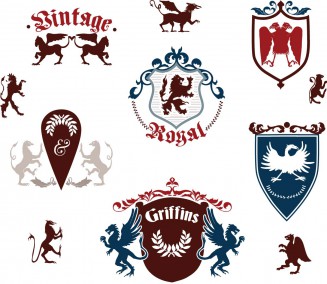 Griffin and shield heraldic elements set vector