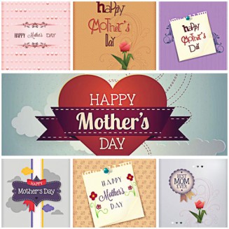 Mother's Day floral modern card set vector