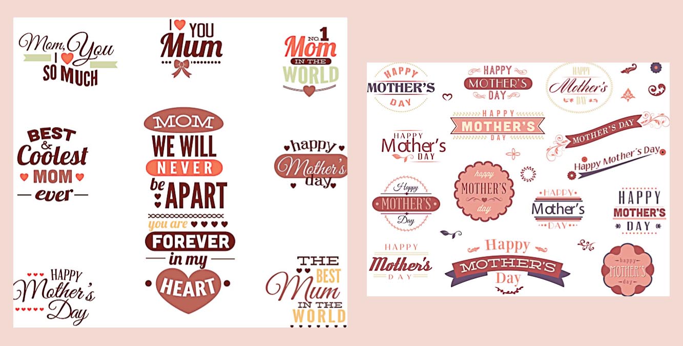 Mother's Day pink postcard label set vector