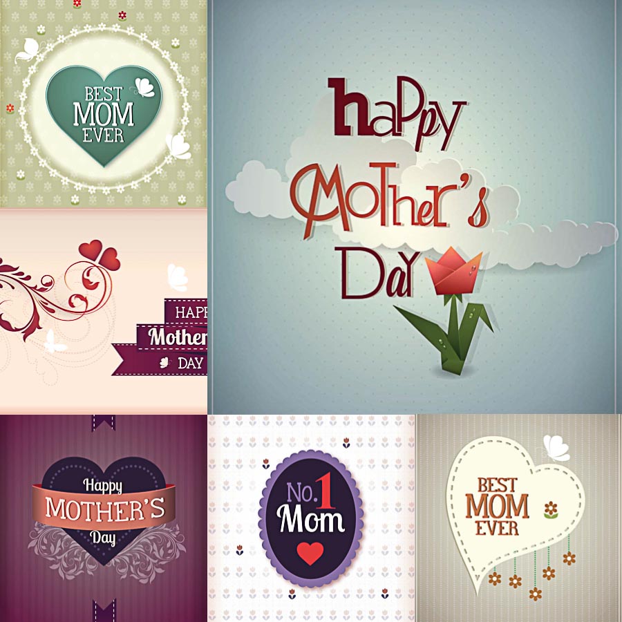 Postcards for Mother's Day cute set vector