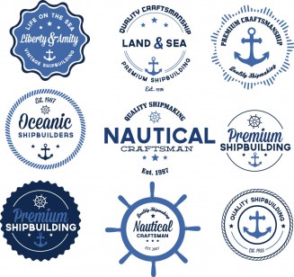 Nautical badges anchor set vector
