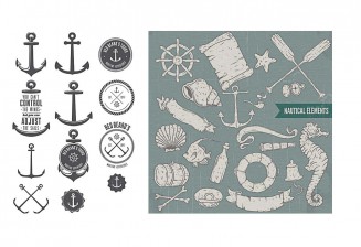 Decorative nautical elements print set vector
