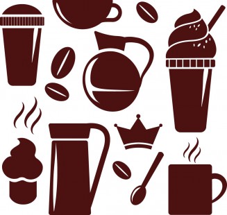 Coffee cups and beans decorative set vector 