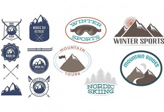 Winter sports stamps ski set vector