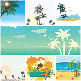 Summer sea and beach card elements set vector