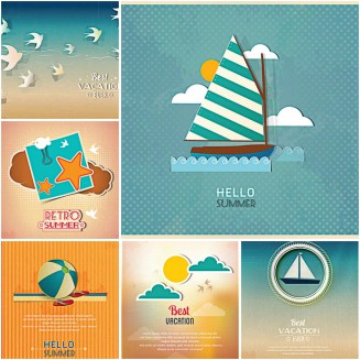 Summer vacation holidays with boat set vector