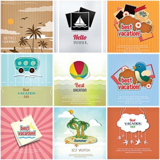 Best vacation retro cards set vector