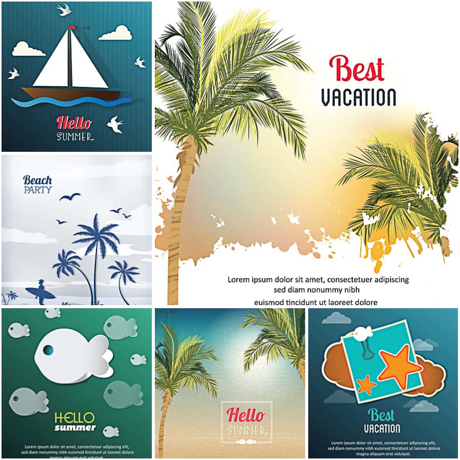 Best summer vacation on beach card set vector