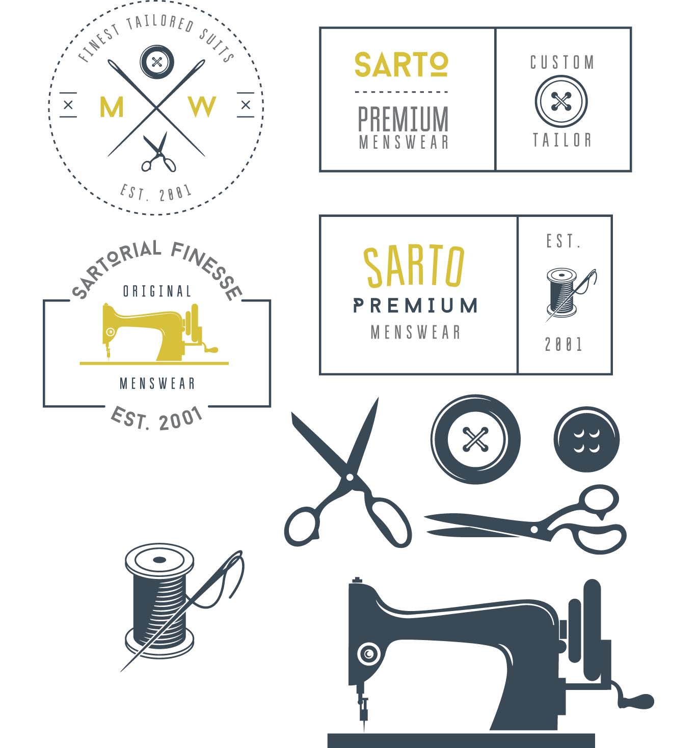 Tailor elements label and logo set vector