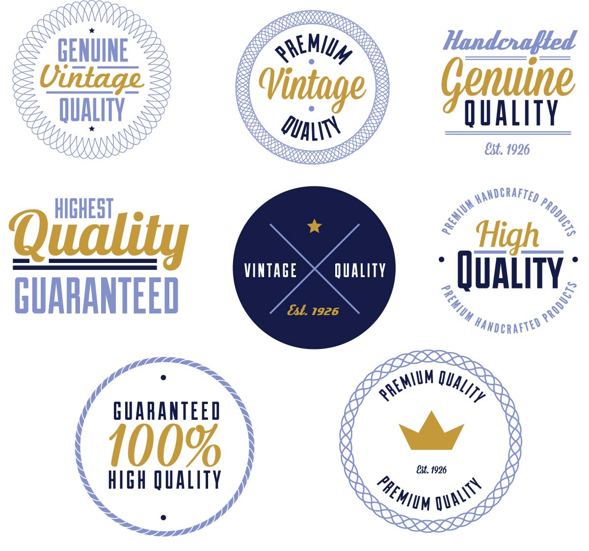 Modern quality products stamp set vector